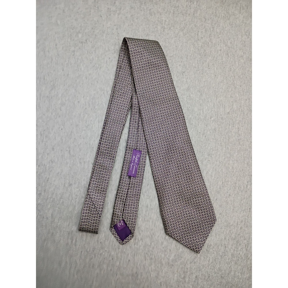 Ralph Lauren Purple Label Silk Tie Geometric Basketweave Made in England Purple
